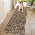 Smiry Dog Door Mat for Muddy Paws 70x24, Absorbent Dirt Trapper, Non-Slip Washable Chenille Entryway Rug for Inside Floor, Camel, Layered Pattern