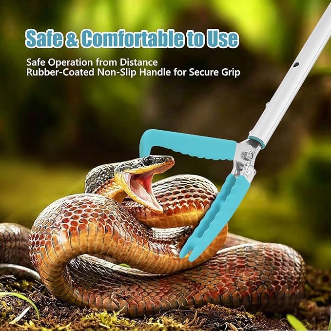 78" Extendable Snake Tongs, Professional Heavy Duty Aluminum Alloy Snake Reptile Catcher Grabber Tool with Wide Jaw, Locking Design & Non-Slip Comfortable Grip - Outdoor Safe Rattlesnake Handling Tool