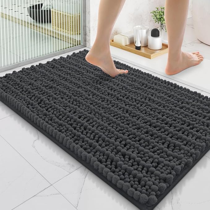 Smiry Bathroom Rugs Mat 35x24, Extra Soft Absorbent Chenille Bath Rugs, Non Slip Rubber Backing Machine Washable Quick Dry Bath Mats for Bathroom Floor, Tub, Shower, Home Decor Accessories, Dark Grey