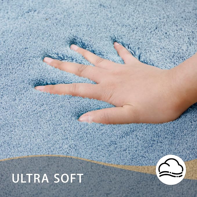 MINIDEAR Toilet Rugs 24x20 - U Shaped Light Blue Thick Memory Foam Contour Rugs,Ultra Soft & Plush Fluffy, Non-Slip, Quick Dry, Absorbent Washable Floor Microfiber Mat for Home Decor Accessories