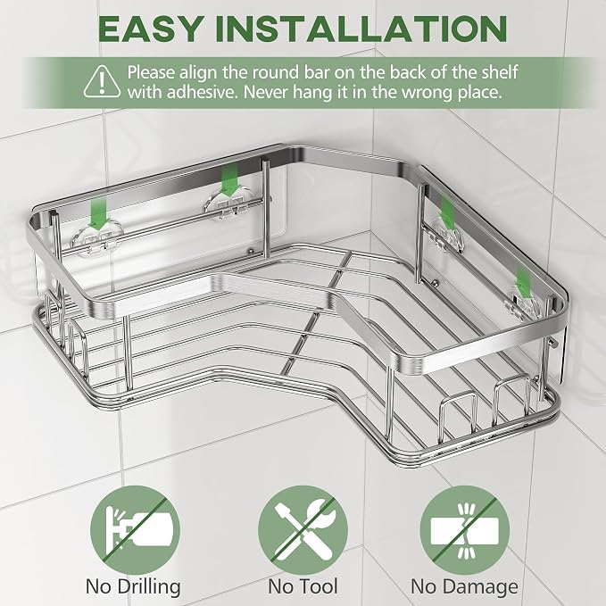 MAXIFFE 3 Pack X-Large Corner Shower Caddy with Soap Holder, Large Capacity Sturdy Easy Install No Drilling Stainless Steel Hold 40 LB Shower Organizer Shelves Rack for Family Renters Bathroom, Silver