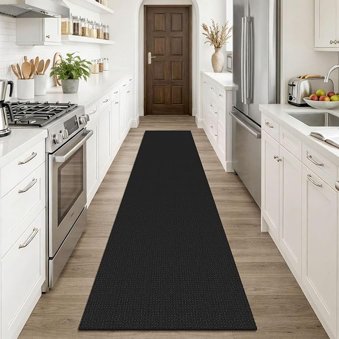 KOZYFLY Black Runners Rugs for Hallway 2x10, Washable Runner Rug, Woven Non Slip Kitchen Runner, Braided Entryway Rug, Floor Carpet for Entry, Aisle, Hall, Black/Dark Grey