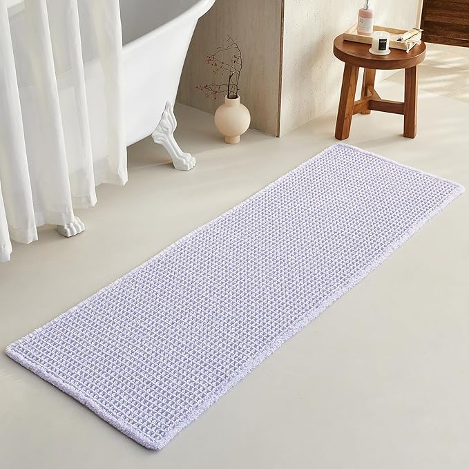 TYUU Waffle Runner Rug Bathroom, Boho Bathroom Rugs Non Slip Washable Long Super Absorbent Quick Dry Cute Bath Mat Farmhouse Bath Mat, 72''x24'' Lavender Cream