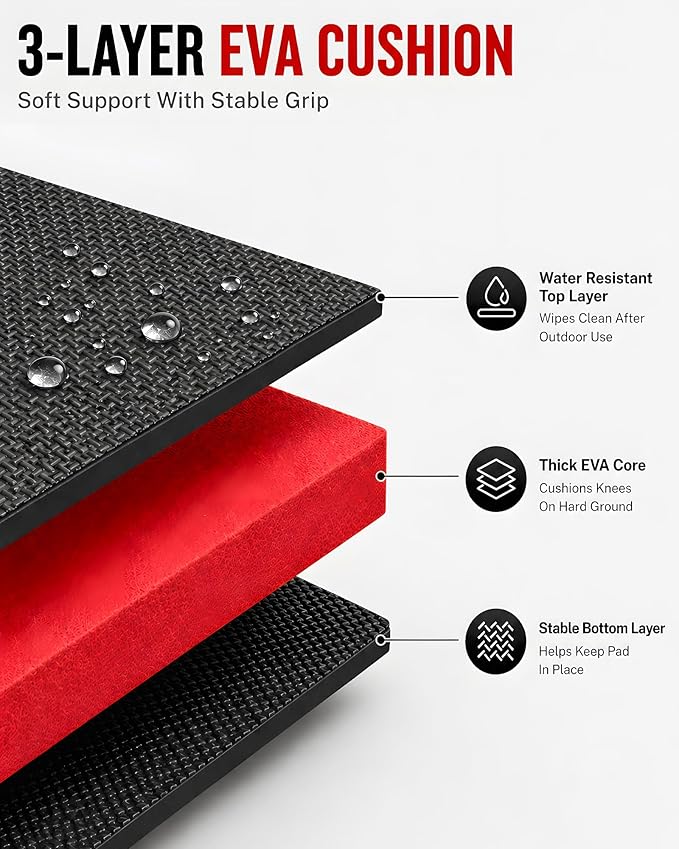 Foldable EVA Utility Mat with Handle, Heavy Duty Mechanic Mat for Kneeling, Workouts, Garages, Gardening, Camping, Picnics, Outdoor Adventures and Home Gyms, Red