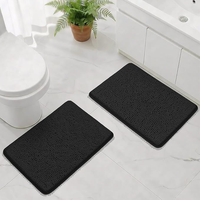Bcoimo Bathroom Rug Set, Chenille Bathroom Rugs, Absorbent Non Slip Plush Bath Mats, Machine Washable Fast Drying Floor Mats for Tub, Shower, Sink, Vanity