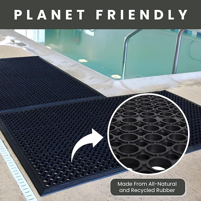 Envelor Anti Fatigue Mats for Kitchen Floor, Rubber Bar Mat, Non Slip Commercial Floor Mat with Drainage Holes, Indoor Outdoor Rubber Mat for Restaurant, Garage, Entryway, Entry Mat 36 x 60 in