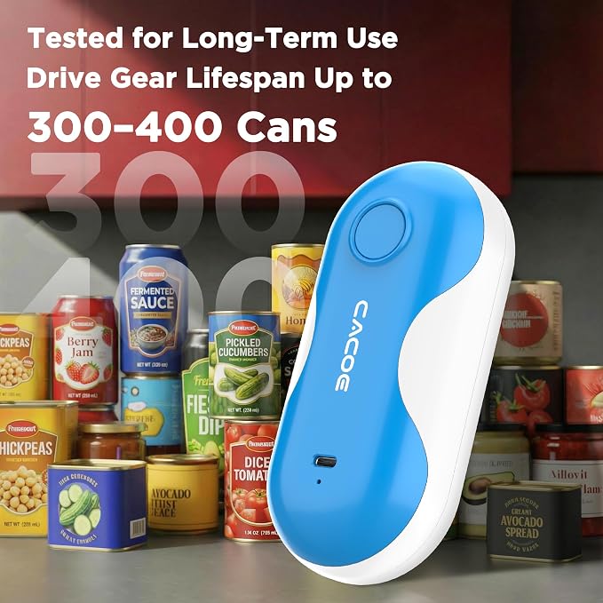 CACOE Automatic Smart Electric Can Opener with Auto Stop & USB-C Charging - Cordless Can Opener for Elderly and Arthritic Users for Seniors & Arthritis, Effortless One-Touch Open (blue)