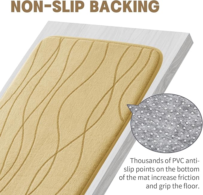 YIHOUSE Memory Foam Bathroom Rug Sets, Beige, 5 Piece | Ultra Soft, Absorbent, Non-Slip, Machine Washable