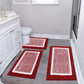 Pauwer Bathroom Rugs Sets 3 Piece Bathroom Shower Rugs with U-Shaped Contour Toilet Mat Absorbent Microfiber Plush Bath Mats Non Slip Bath Rugs Machine Washable Shaggy Bath Floor Mats, Red