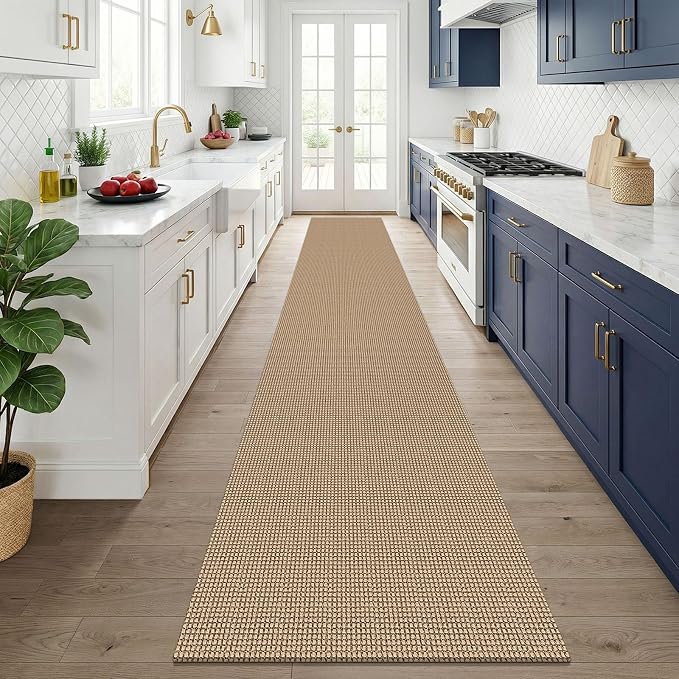 KOZYFLY Boho 2.5'x14' Runners Rugs for Hallway, Long Washable Runner Rug, Woven Non Slip Kitchen Runner, Farmhouse Entryway Rug, Floor Carpet for Entry, Aisle, Hall, Orange Beige/Tan/Brown