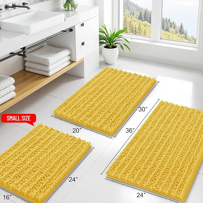 Smiry Bathroom Rugs Mat 47x24, Extra Soft Absorbent Chenille Bath Rugs, Non Slip Rubber Backing Machine Washable Quick Dry Bath Mats for Bathroom Floor, Tub, Shower, Home Decor Accessories, Yellow