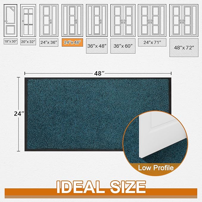Mibao Front Door Mat Indoor Entrance, 48" x 24", Dirt Trapper Welcome Mat for Outdoor Indoor, Non-Slip Waterproof Doormat, Durable Machine Washable Low Profile Entry Rug for Back Door Outside,Grey
