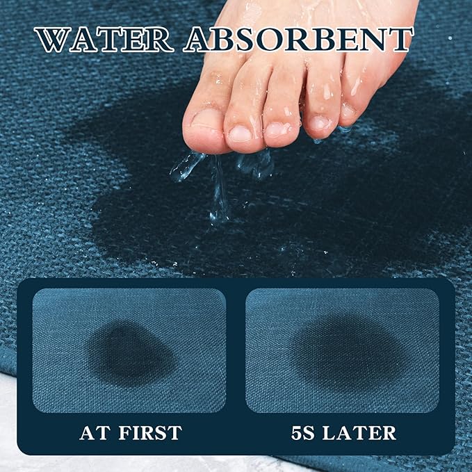 chakme Bathroom Rugs Mat 32x17, Ultra Thin Non Slip Bath Mat Quick Dry Absorbent Bath Mat for Bathroom Floor, (Dark Blue, 32"x17")