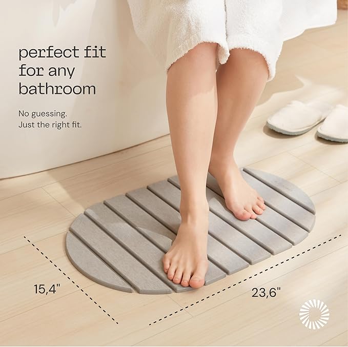 Deepstone Foldable Stone Bath Mat – Large Diatomaceous Earth Mat, Quick Dry with Non-Slip Base, Water Absorbing Bathroom and Shower Stone Mat, Easy to Clean (24” x 15”), Gray