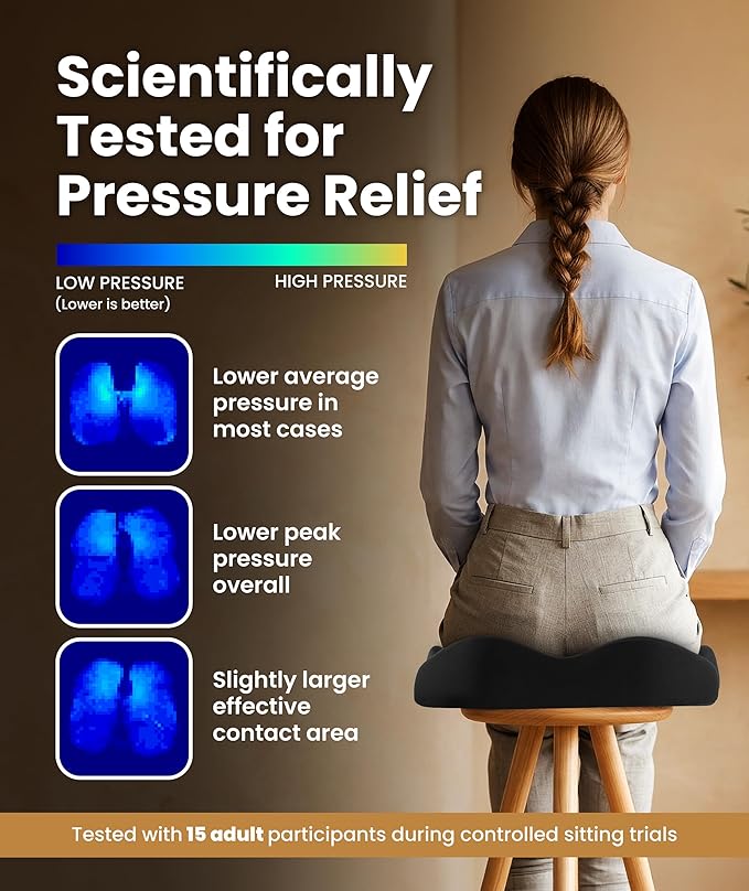Doctor Recommended Memory Foam Seat Cushion for Office Chairs & Car - Ergonomic Office Desk Accessories - Cushions for Tailbone Pain Relief, Sciatica