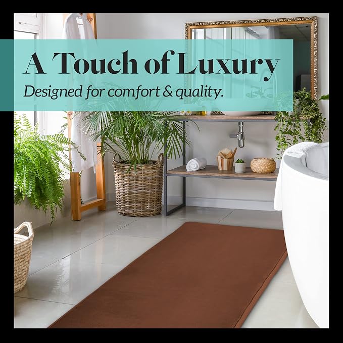 Memory Foam Bath Mat Non Slip Absorbent Super Cozy Velvet Bathroom Rug Carpet (60 inches X 24 inches, Brown)