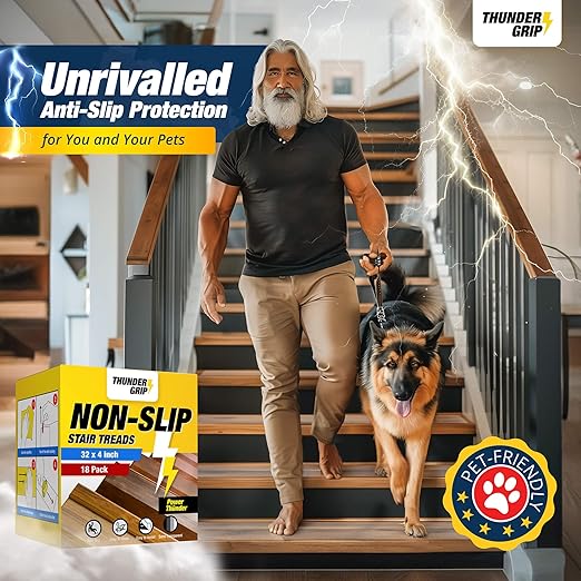 Clear Stair Treads Non-Slip 32"x4" - 18-Pack Indoor Stair Grips Non Slip for Wooden Steps - Anti Slip Adhesive Strips for Dogs & Elderly - Staircase Step Treads - Transparent Treads for Wood Stairs
