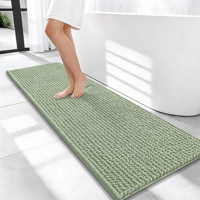 OLANLY Thick Bathroom Runner Rugs 47x17, Extra Soft Absorbent Chenille Bath Rugs, Rubber Backing, Machine Wash Dry, Long Bath Mats for Bathroom, Tub and Shower, Home Decor Accessories, Sage Green