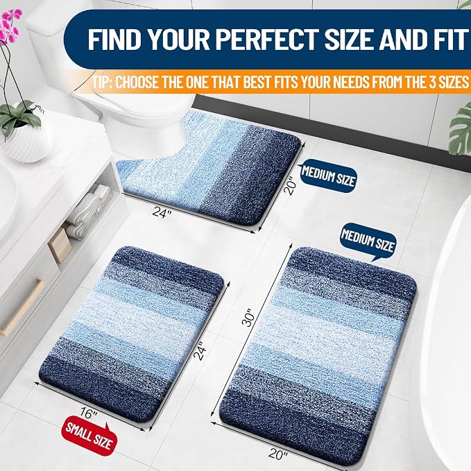 OLANLY Bathroom Rugs Mat 34x21, Extra Soft Absorbent Microfiber Bath Rugs, Rubber Backing, Quick Dry, Machine Washable Bath Mats for Bathroom Floor, Tub and Shower, Home Decor Accessories, Navy