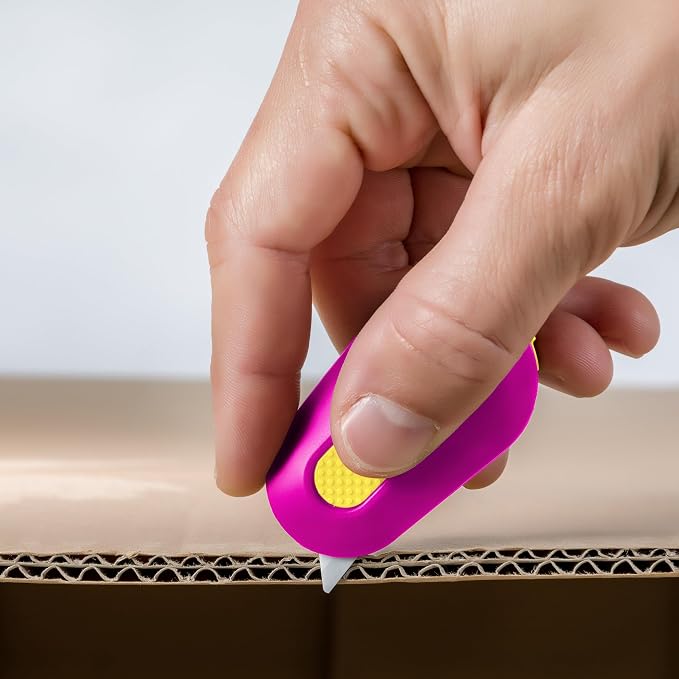 Slice Mini Box Cutter | Manual Retracting | Safe Ceramic Box Cutter Lasting 11x Longer than Metal | Box Opener | 2 Pack | Fuchsia