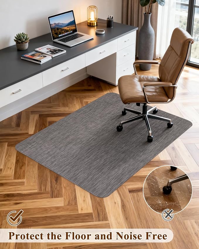 Soimeat Office Chair Mat for Hardwood Floor, 35.4" x 55" Non-Slip Desk Computer Chair Mat, PVC Floor Mat for Rolling Chair, Heavy Duty Wood/Tile Floor Protector Desk Rug for Home, Dark Grey