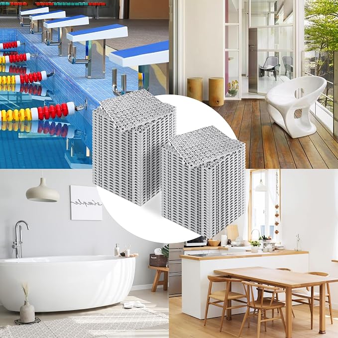 ToLanbbt Modular Interlocking Cushion 55P 11.8" x 11.8" Interlocking Rubber Floor Drain Holes Non-Slip Splicing Drainage Mats for Deck, Shower, Kitchen, Drain Pool, Sauna Bath, Indoor Outdoor (Grey)