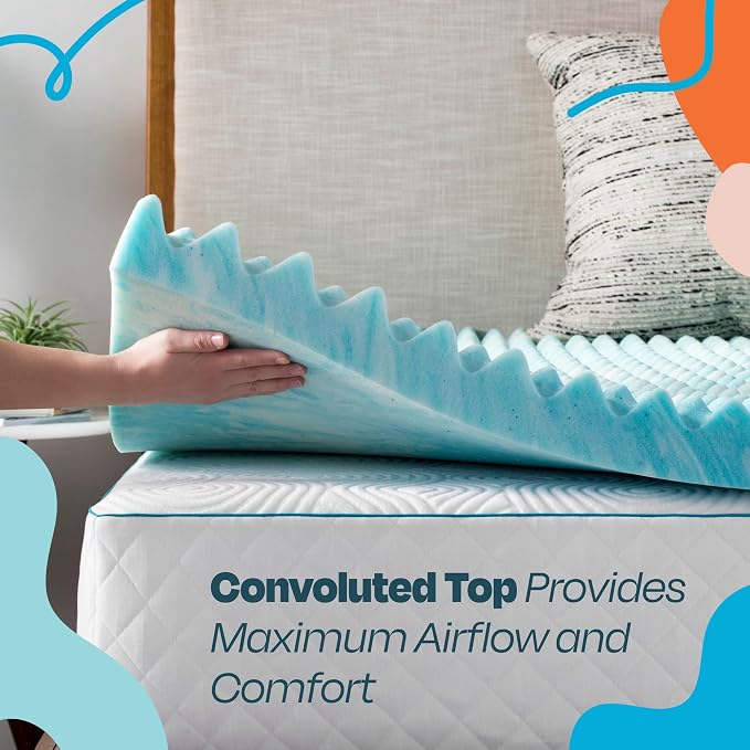 Linenspa 2 Inch Gel Memory Foam Mattress Topper – Egg Crate Style, Reversible for two feels – Promotes Airflow & Relieves Pressure Points – California King