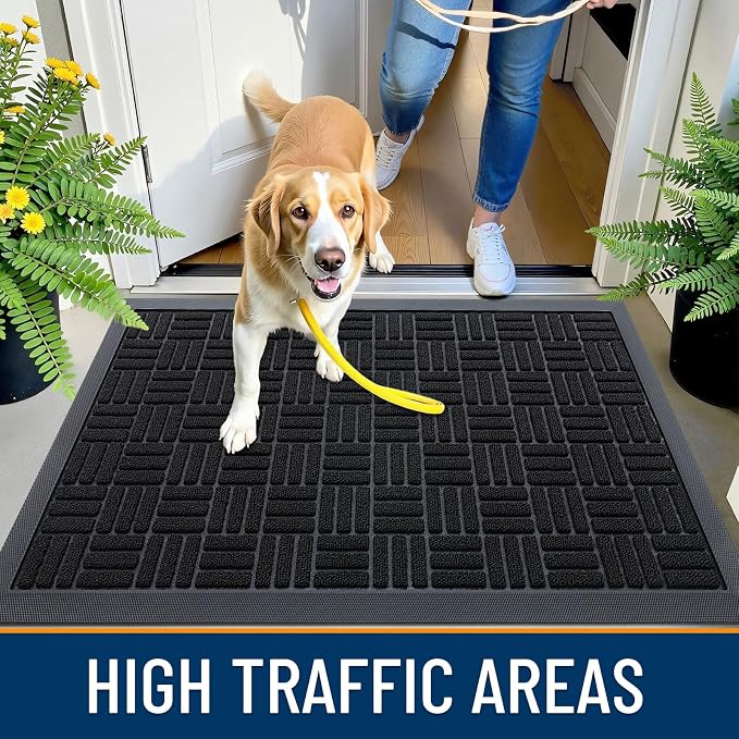 OLANLY Front Door Mat Outside Entrance 71x23, Absorbent, Heavy Duty Sturdy Natural Rubber Doormat Indoor Outdoor, Stain and Fade Resistant, Non-Slip Backing Low Profile Floor Mat for Entryway, Black