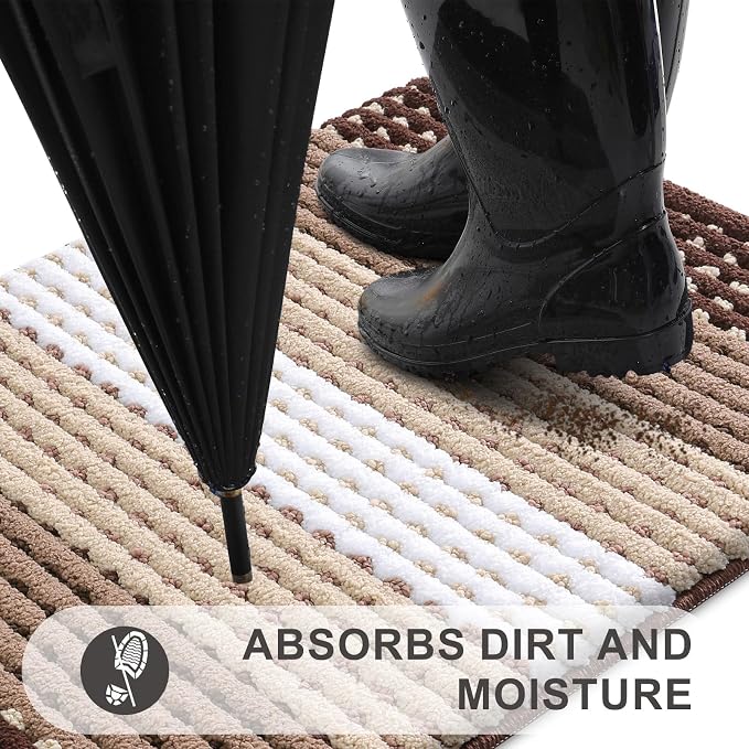 Kitinjoy Indoor Outdoor Door Mat, 36x24 Non-Slip Absorbent Dirt Trapper, Low-Profile Washable Inside Entrance Front Floor Mat, Sturdy Soft Entry Dotted Ombre Doormats for Entryway, Brown