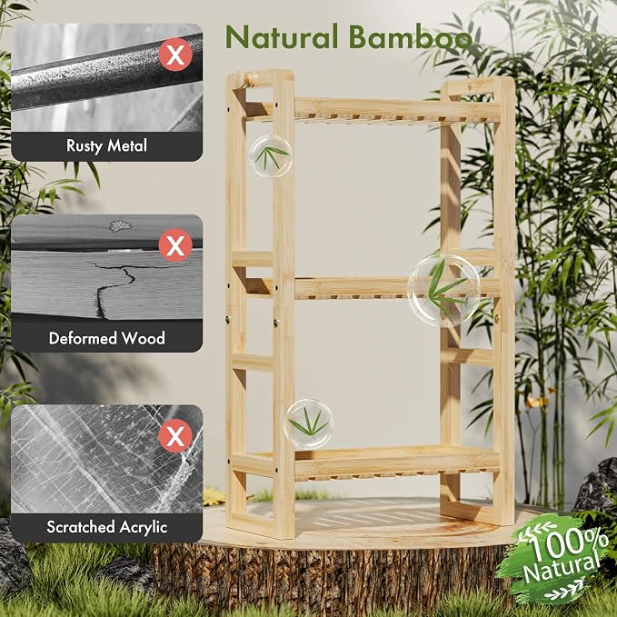AmazerBath Bamboo Over The Toilet Storage Shelf - 3-Tier Bathroom Organizers and Storage Shelves, 2 in 1 Dual Stable Above Over Toilet Bamboo Shelf Home Storages Rack for Small Bathroom, Space Saver