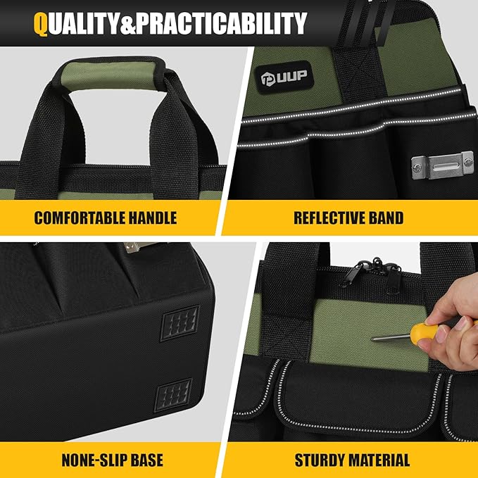 UUP Heavy Duty Tool Bag 20-Inch, Extra Large 16-Pocket Portable Empty Tool Box Organizer Storage, Toolbox Organization, Soft Handle Carrying Toolbag with Zipper, Father Dad Men Mechanic Birthday Gift
