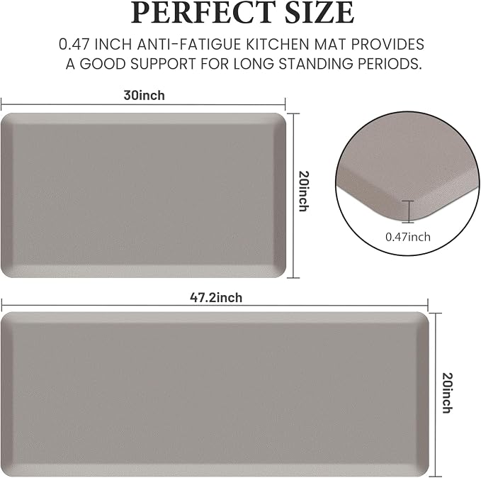 HappyTrends 2 PCS Kitchen Mat Cushioned Anti-Fatigue Floor Mat, Heavy Duty Ergonomic Comfort Foam Standing Mat,20"x30"+20"x47",Khaki