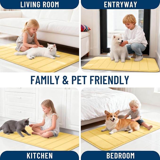 OLANLY Memory Foam Long Bathroom Rugs Runner 59x20, Super Soft Absorbent Bath Mat, Quick Dry, Machine Washable Shower Floor Rugs, Bathmat Carpet, Bathroom Home Decor Accessories, Yellow