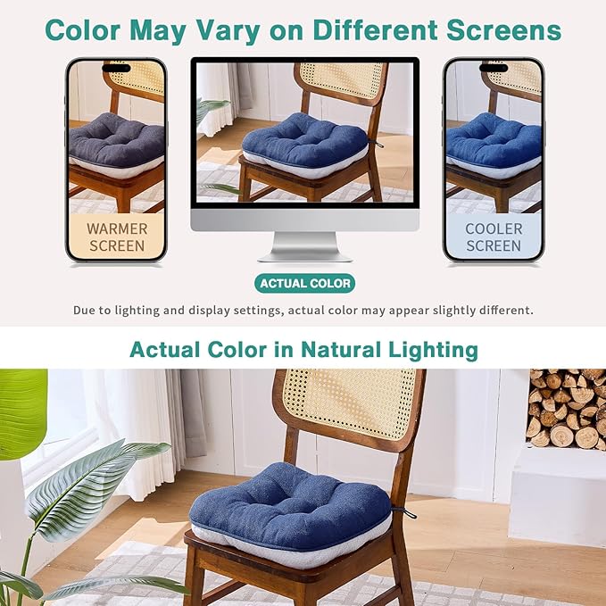 BETU Chair Cushions for Dining Chairs Set of 6,3.5" Thick Outdoor Indoor Chair Pads with Ties,Non Slip Backing and Covers, Seat Cushion for Kitchen Dining,Bar,Patio Furniture15.5"X15.5"X3.5",Navy Blue