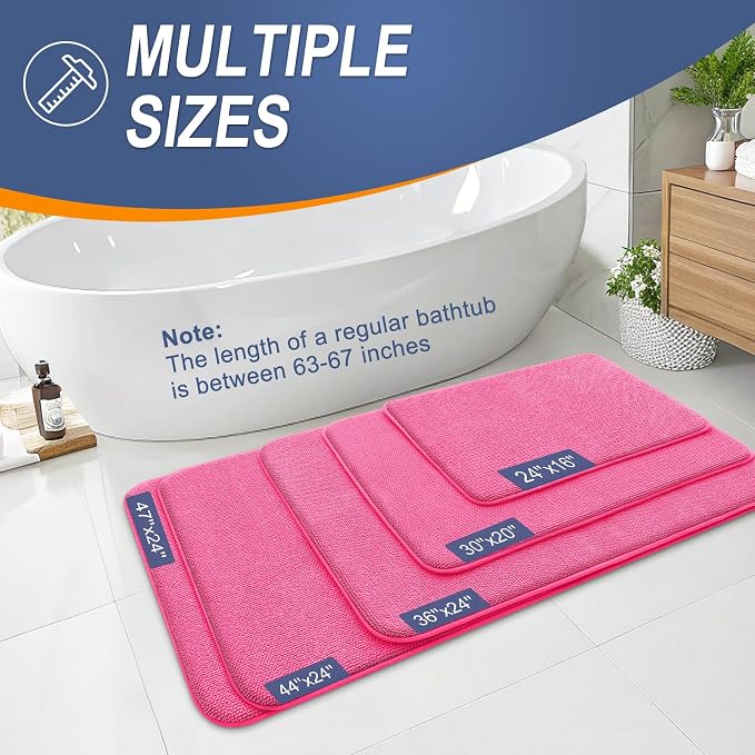 OLANLY Thick Memory Foam Small Bathroom Rugs 24x16, Extra Soft Absorbent Bath Rug, Quick Dry Bath Mats, Non-Slip, Machine Washable Carpet for Bathroom, Tub and Shower, Home Decor Accessories, Hot Pink