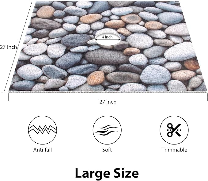 Square Shower Mat, Yonala 27 x 27 Inch Stylish Non Slip Shower Mats for Inside Shower with Central Drain Hole, Soft Trimmable PVC Loofah Anti Slip Shower Mat for Walk in Shower Stall, Quick Drying