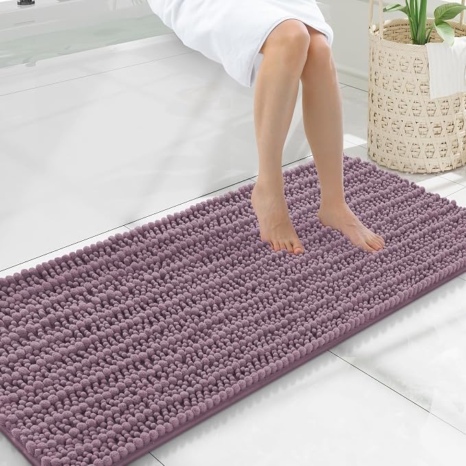 Smiry Bathroom Rugs Mat 47x20, Extra Soft Absorbent Chenille Bath Rugs, Non Slip Rubber Backing Machine Washable Quick Dry Bath Mats for Bathroom Floor, Tub, Shower, Home Decor Accessories, Deep Plum