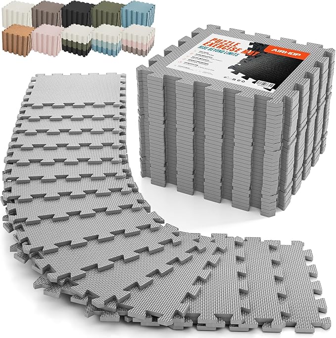 AIRHOP 18 PCS Gym Floor Mat, EVA Foam Puzzle Gym Mat, High-Density Interlocking Foam Floor Tiles for Home Gym, Play Workout Garage Kitchen Flooring 12.6"x12.6"x0.4"