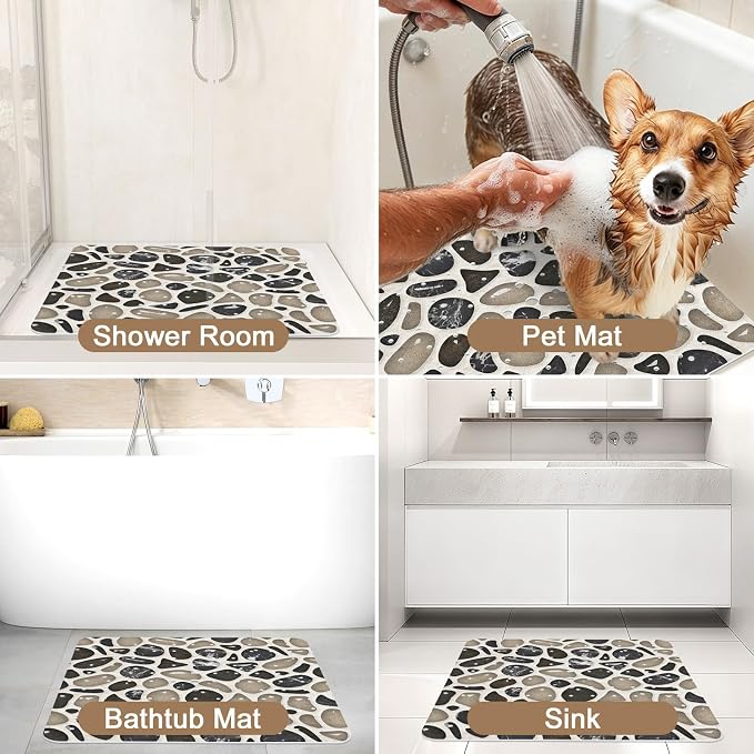 Square Shower Mat, 21x21 Inch Non Slip Shower Mats for Inside Shower Stall, Soft PVC Anti Slip Shower Mat with Sucion Cups, Machine Washable Bathroom Shower Floor Mat for Elderly Kids
