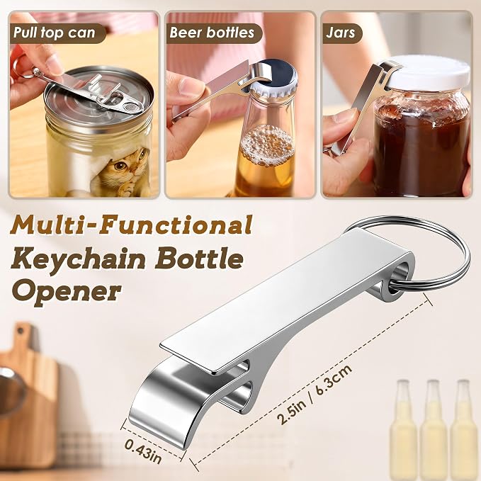 3 Pack Jar Opener, Jar Openers for Seniors with 2 Keychain Bottle Beer Opening, Adjustable Stainless Steel Can Open With Gripper Pad. Kitchen Gadgets for Party, Holiday, Easy for Kid, Seniors