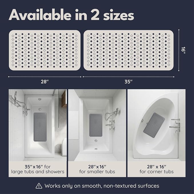 Bathtub Mat Non Slip 28x16 - homerella® Bath Mat Incl. Hooks for Drying, 100% BPA Free, Shower Mat Non Slip Anti Mold, Machine Washable, Shower Mats for Inside Shower Mildew Resistant (Dark Grey)