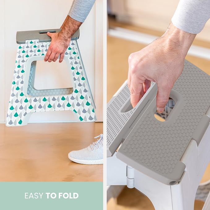 Vigar Compact Folding Step Stool - 12-1/2 Inch Foldable Step Stool for Adults, Lightweight Portable Stool with Handle, Non Slip Step Stool, Space-Saving Stool up to 330 lb - Geometric Body