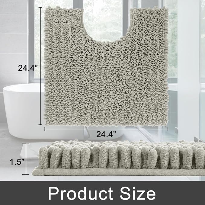 Yimobra Toilet Rug U Shaped Washable 24x24 Inch - Ultra Soft Absorbent Chenille Bath Rugs for Toilet, Quick Dry & Machine Washable, Non Slip Contour Bathroom Mat, Sand