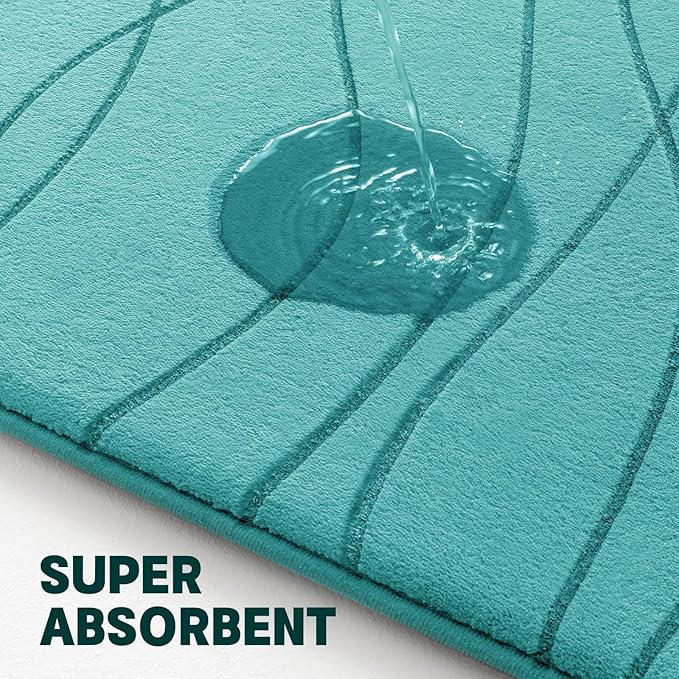 YIHOUSE Memory Foam Bathroom Rug Sets, Teal, 2 Piece-U Shape & Small Mat | Ultra Soft, Absorbent, Non-Slip, Machine Washable