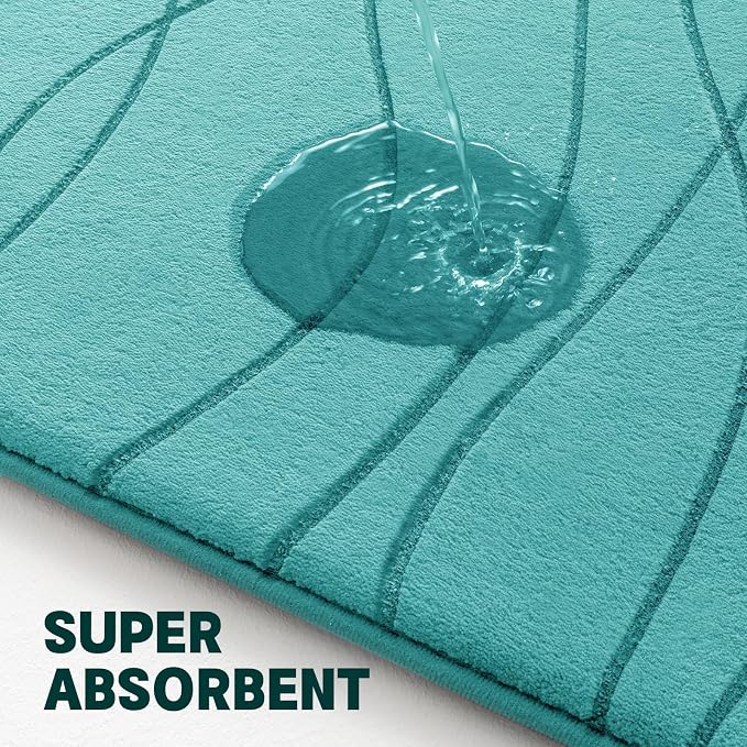 YIHOUSE Memory Foam Bathroom Rug Sets, Teal, 2 Piece (17"x24"+20"x32") | Ultra Soft, Absorbent, Non-Slip, Machine Washable