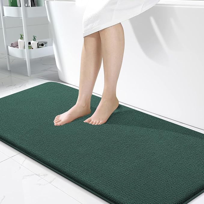 OLANLY Thick Memory Foam Bathroom Runner Rugs 47x24, Extra Soft Absorbent Long Bath Rug, Quick Dry Bath Mat, Non-Slip, Washable Mat for Bathroom, Tub and Shower, Home Decor Accessories, Blackish Green