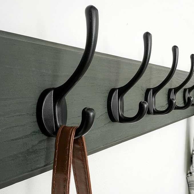Dseap Coat Rack Wall: Patented, Heavy-Duty, 5-Double-Hooks Wooden Wall Mounted Coat Rack Coat Hanger Hook Rail for Winter Coats Hat Jacket Clothing, Weathered Green