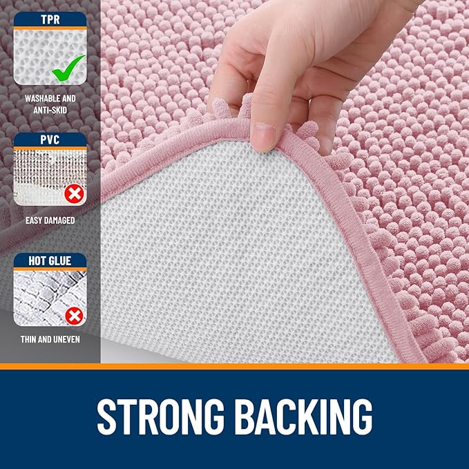 OLANLY Large Bathroom Rugs 47x32, Extra Soft Absorbent Chenille Bath Rugs, Rubber Backing Quick Dry, Machine Washable Bath Mats for Bathroom Floor, Tub and Shower, Home Decor Accessories, Dusty Rose