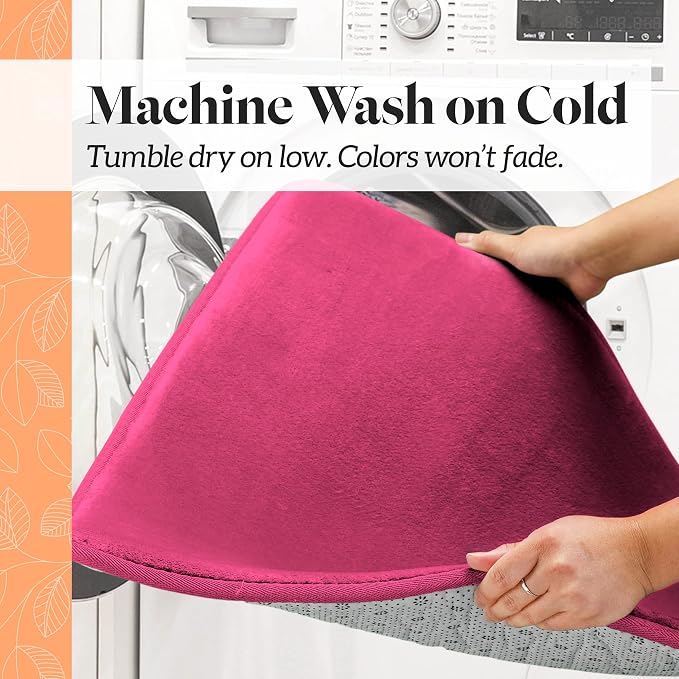Memory Foam Bath Mat Non Slip Absorbent Super Cozy Velvet Bathroom Rug Carpet (22 inches X 42 inches, Fuschia)