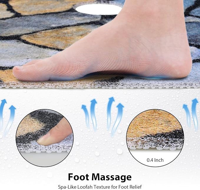 Square Shower Mat, Yonala 27 x 27 Inch Stylish Non Slip Shower Mats for Inside Shower with Central Drain Hole, Soft Trimmable PVC Loofah Anti Slip Shower Mat for Walk in Shower Stall, Quick Drying